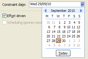 Use the calendar control to set the constraint date in Microsoft Project